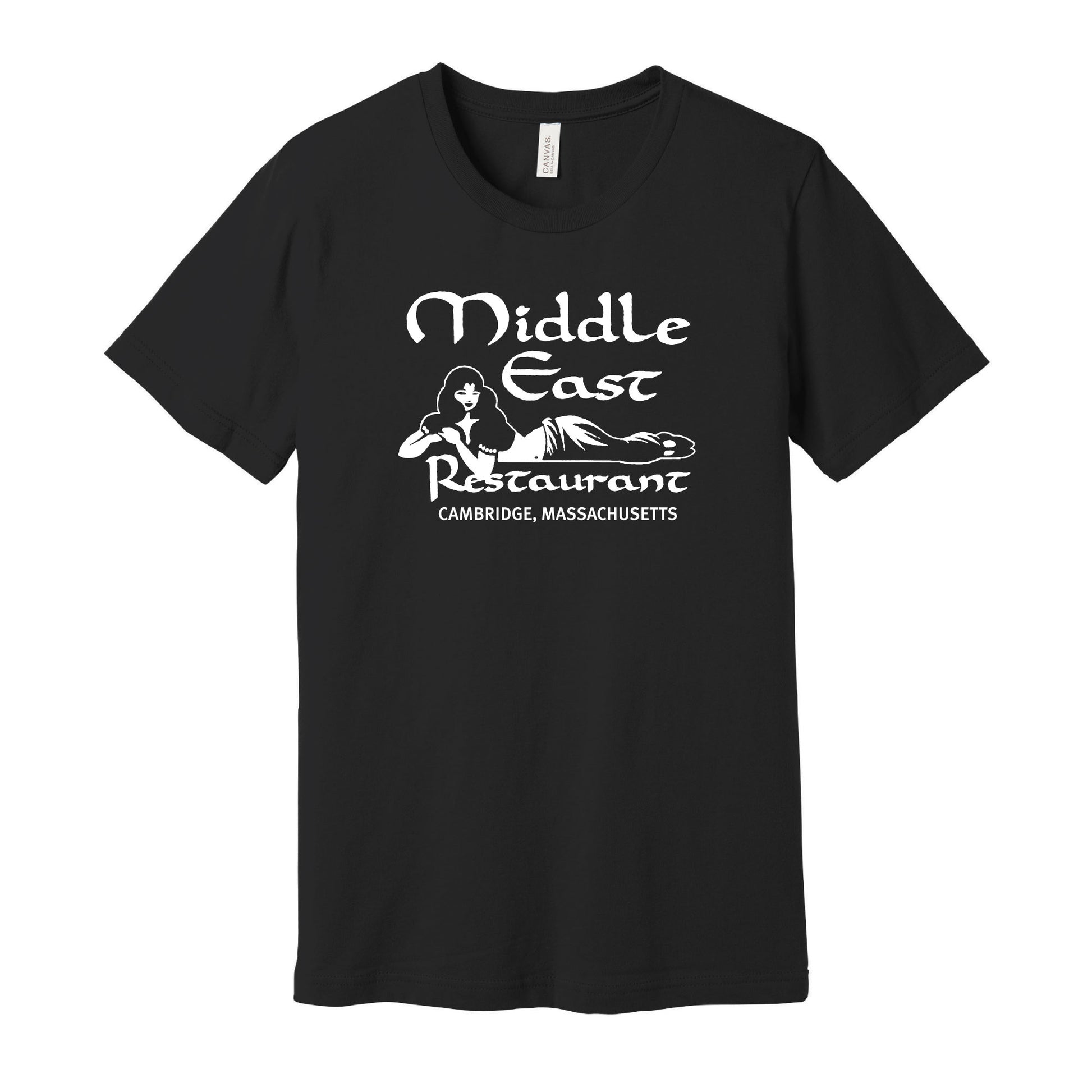 black unisex cotton t-shirt with The logo of The Middle East Restaurant and Nightclub in Cambridge, MA 